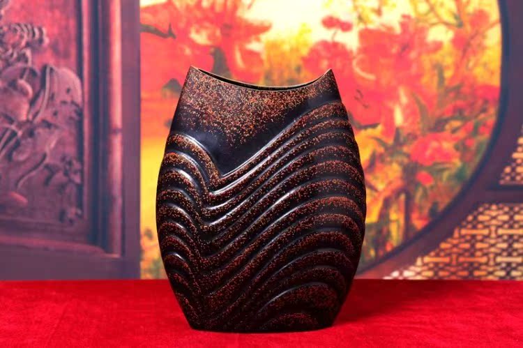 江西漆器擺件鄱陽(yáng)脫胎收藏漆器精品工藝裝飾擺件肌理裝飾工藝魚(yú)瓶