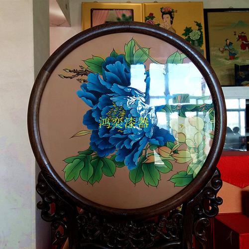 推光漆器螺鈿圓盤(pán)擺件工藝品手工彩繪貝殼鑲嵌特色禮品個(gè)性定制做